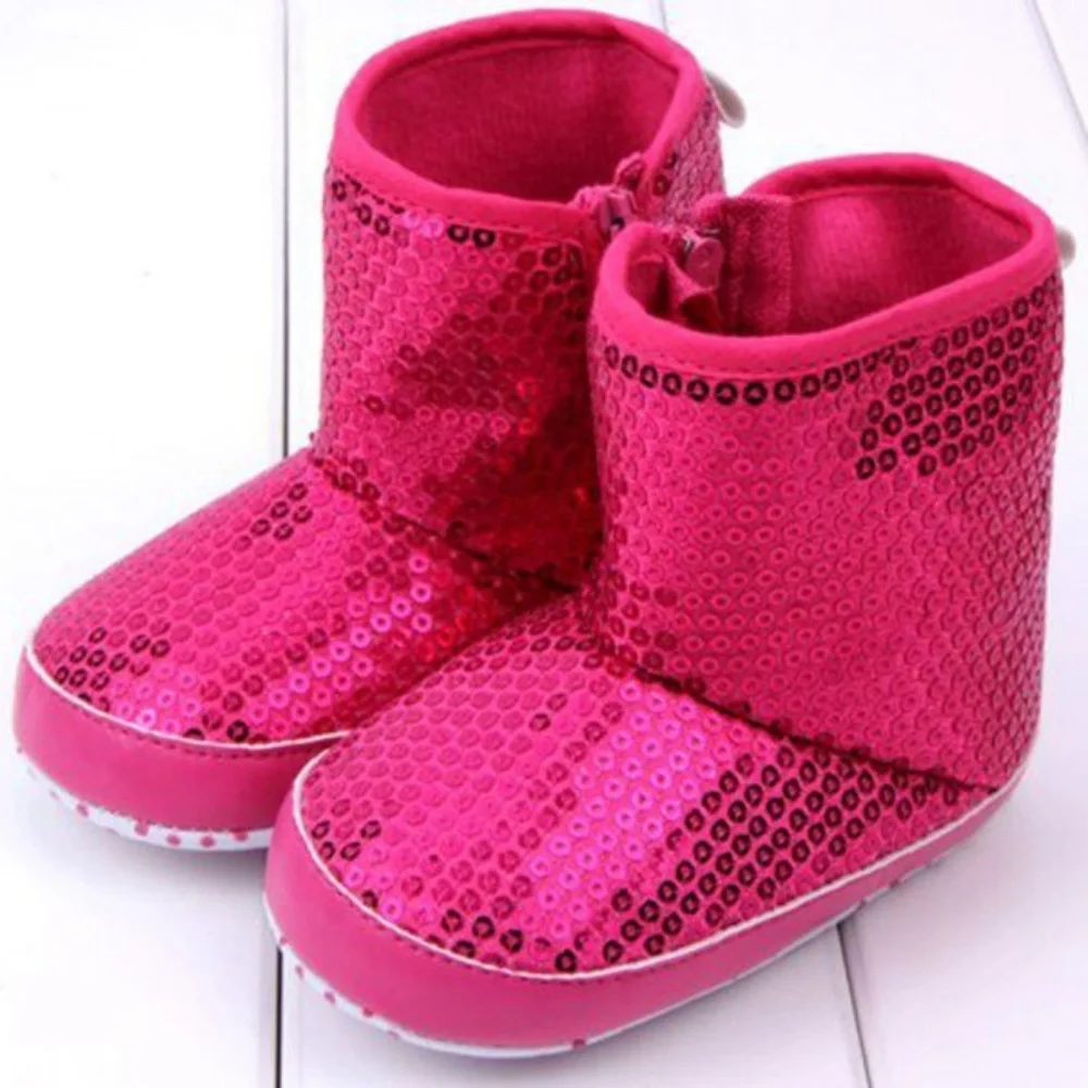 Pink Sequin Baby Girls Boots Crib Shoes